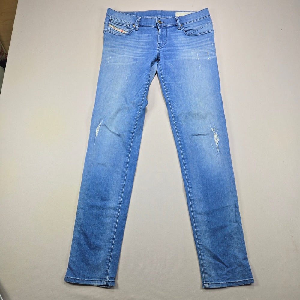 Diesel Getlegg Jeans Slim Skinny Low Waist Distressed Blue Denim Womens 29x32